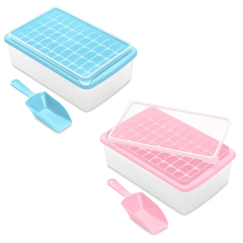 

Ice Cube Tray With Lid And Storage Bin, Easy-Release 55 Ice Tray With Spill-Resistant Cover, Container, Scoop