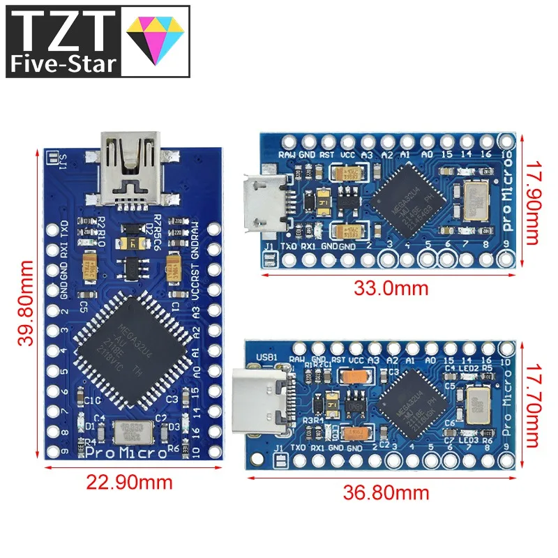 TZT Pro Micro ATmega32U4 5 в 16 МГц Замена ATmega328 для Arduino Mini с 2-рядным штырьковым разъемом Leonardo