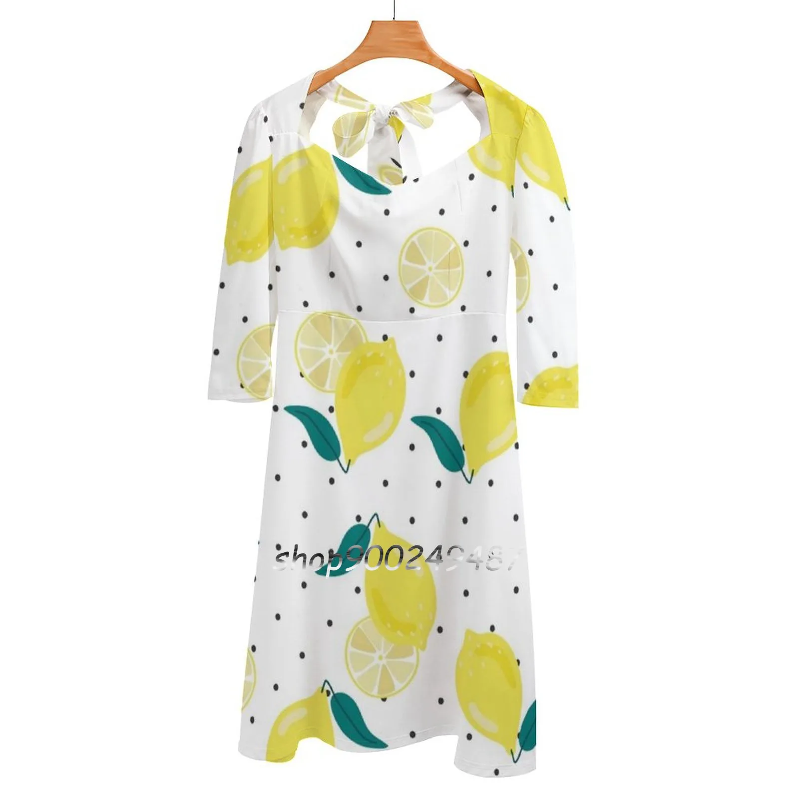 

Женское платье с квадратным вырезом, милое элегантное платье в Корейском стиле с изображением лимона, лимонного сока и желтого цвета