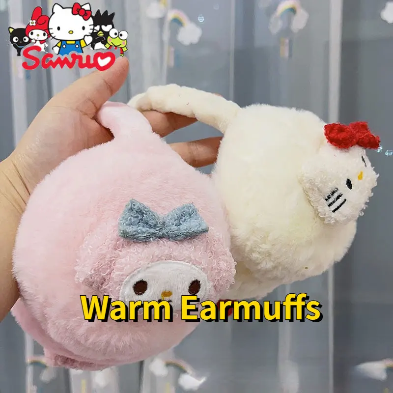 

Sanrio Melody Kuromi Hello Kitty Winter Warm Earmuffs Foldable Cartoon Ear Tips Windproof Ear Cute Plush Doll Toys for Children