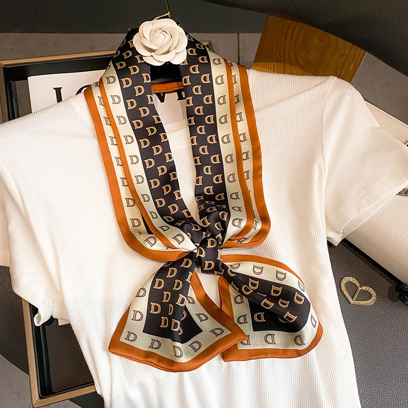 

2023 повязка на голову шею галстук Дизайнерские шарфы модный шейный платок женские Ленточные повязки для волос Роскошный маленький шелковый шарф новые шали 110x13 см