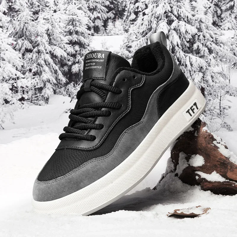 Мужская зимняя утолщенная теплая хлопковая повседневная обувь на флисовой