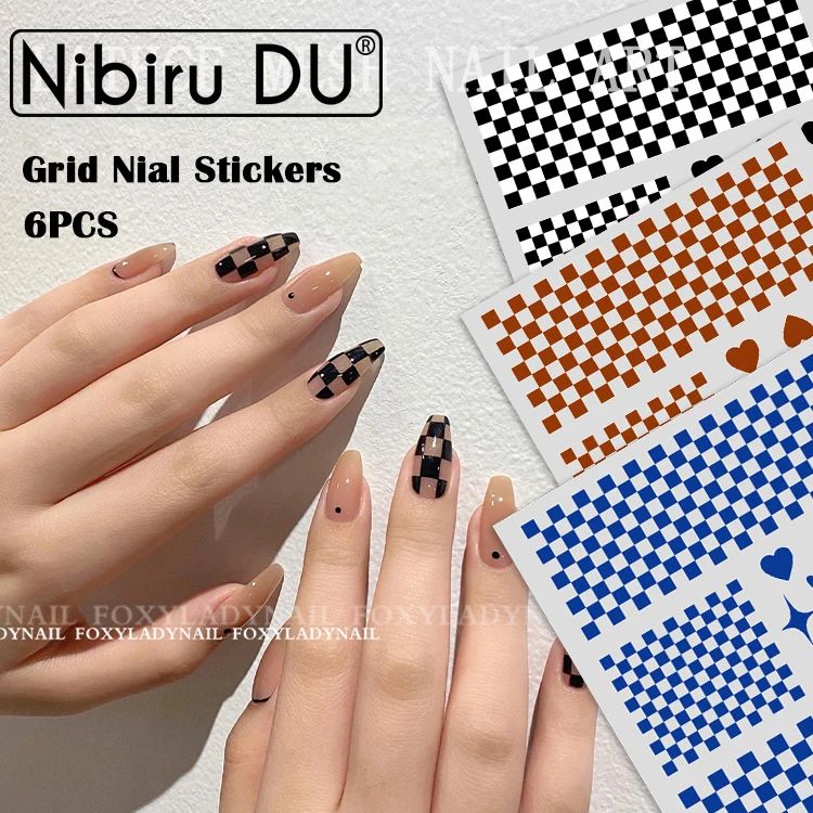 

6PCS Grid Nail Art Stickers Bulk Love French Sticker Art Manicure Tools