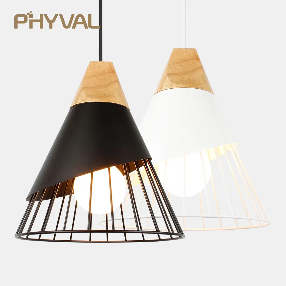 PHYVAL Pendant Lamp Modern E27 Pendant Lights Wood  For Bedroom Hanging Lamp Nordic Aluminum Lampshade LED Bulb Kitchen Light