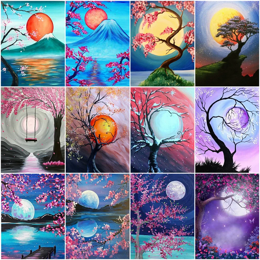 

Full Square 5D Diy Diamond Painting Moon Landscape Diamond Embroidery Moon Tree Rhinestone Cross Stitch Kit Mosaic Home Decor