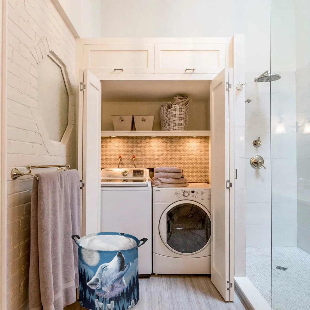 Корзина для белья деревянная с воющим Луном и грязным ворсом складной