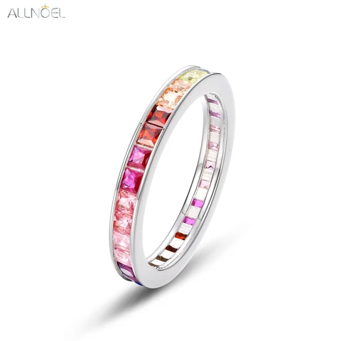 Женские кольца ALLNOEL из стерлингового серебра 925 пробы с разноцветным радужным цирконием, летние модные ювелирные украшения, подарки