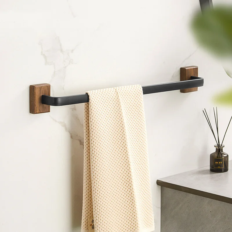 Rack Wall Mounted Retro Towel Bar Wooden Towel Holder Brass Towel Rail Brass Hooks For Bathroom Kitchen