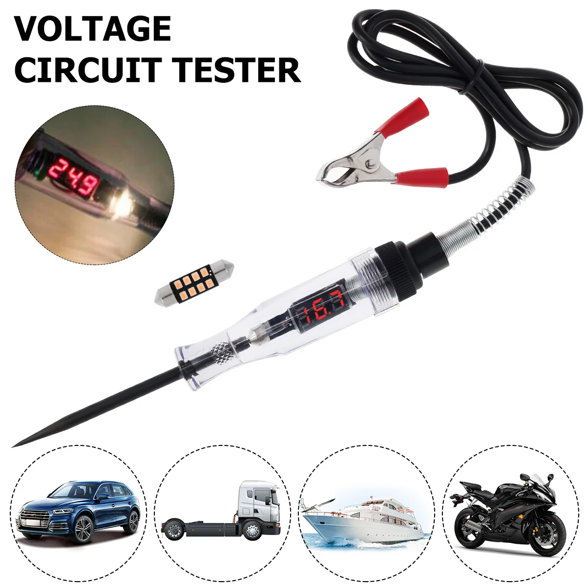 

For Trailer Motorcycle Portable Automotive Circuit Bidirectional Voltage Tester Vehicle Electric Light Test Pen Probe Detector