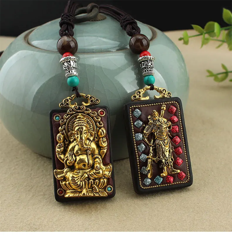 

charming Nepalese ebony silver elephant god Thangka Buddha Pendant Necklace