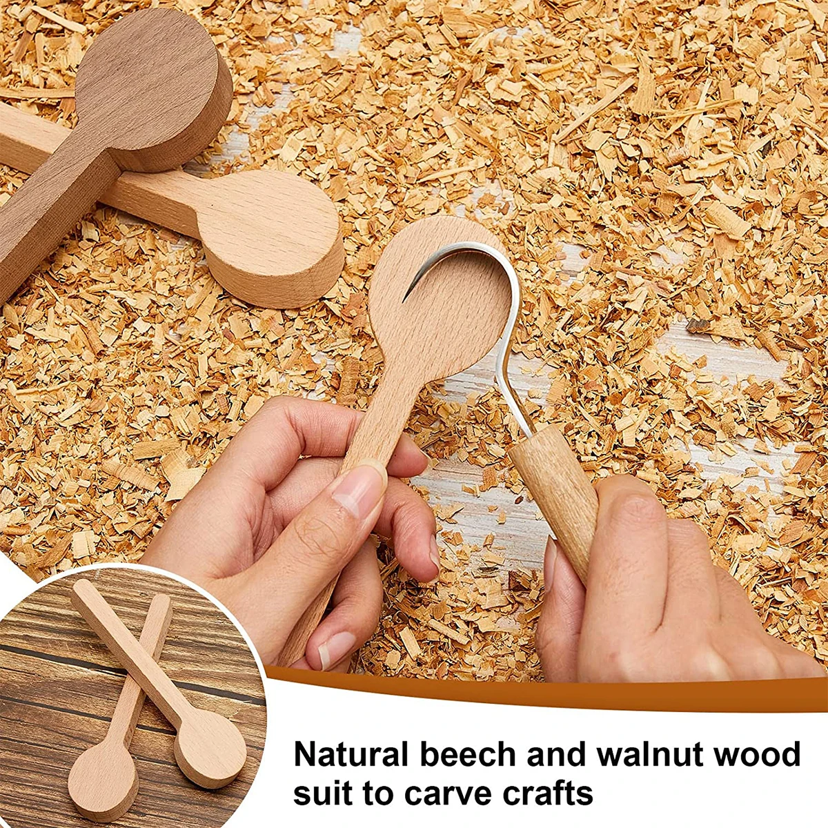 

5Pcs Wood Carving Spoon Blank Kit Beech and Walnut Unfinished Wooden Spoon Portable Art Supplies for DIY Wood Craft