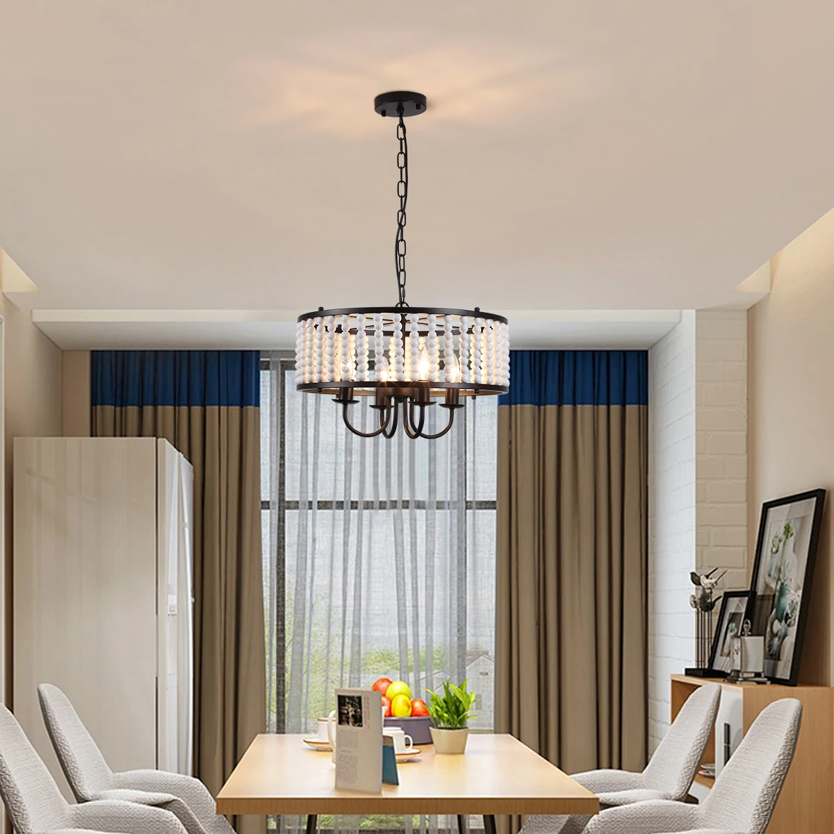 

Деревянные люстры с 4 лампочками, современные подвесные светильники с регулируемой высотой для гостиной, диаметр 17,7 дюйма