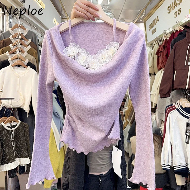 Neploe 2024 осенне-зимний свитер с объемным цветком и подвесным воротником женский