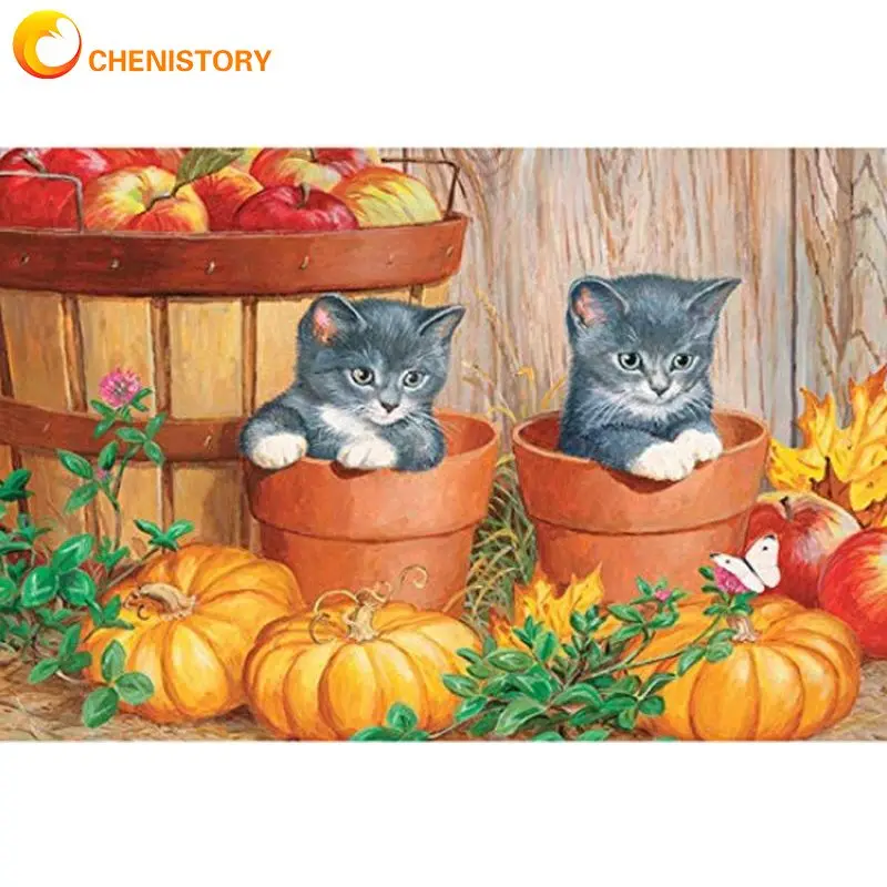 

CHENISTORY 5d Diamond Painting Mosaic Pumpkin Cat Full Drill Diamond Embroidery Animal Pictures Home Decor 40x50cm