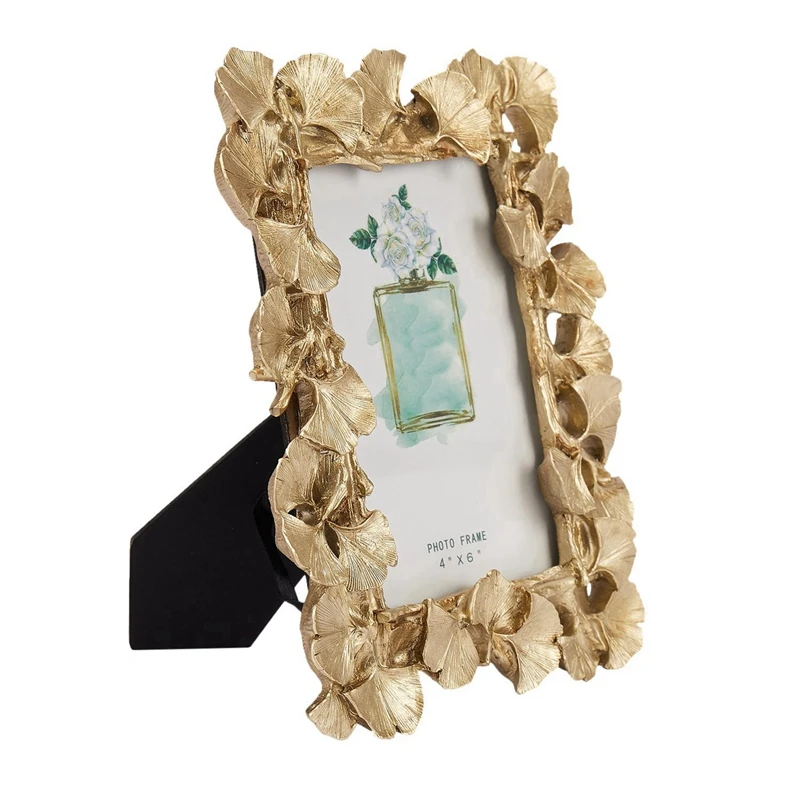 

3X Resin Retro Frame Golden Ginkgo Leaf Photo Frame Home Decorations