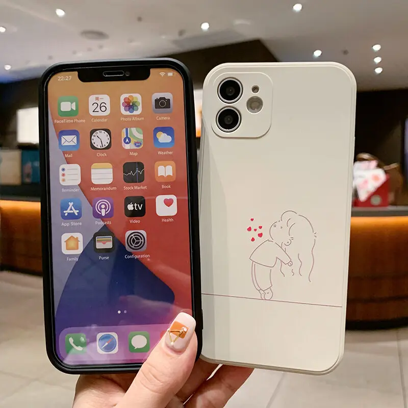 

NOHON Case For APPLE IPHONE 13 12 11 PRO MAX MINI XS XR 8 PLUS SE 2020 7 6S BIU~HEART Anti-Drop back cover