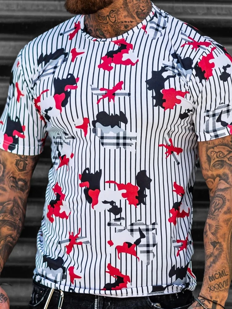 

Men's 3D Striped Letter Print T-shirts Harajuku 2022 Spring Casual O Neck Slim Male Top Summer Short Sleeve Man Tee Shirt Street