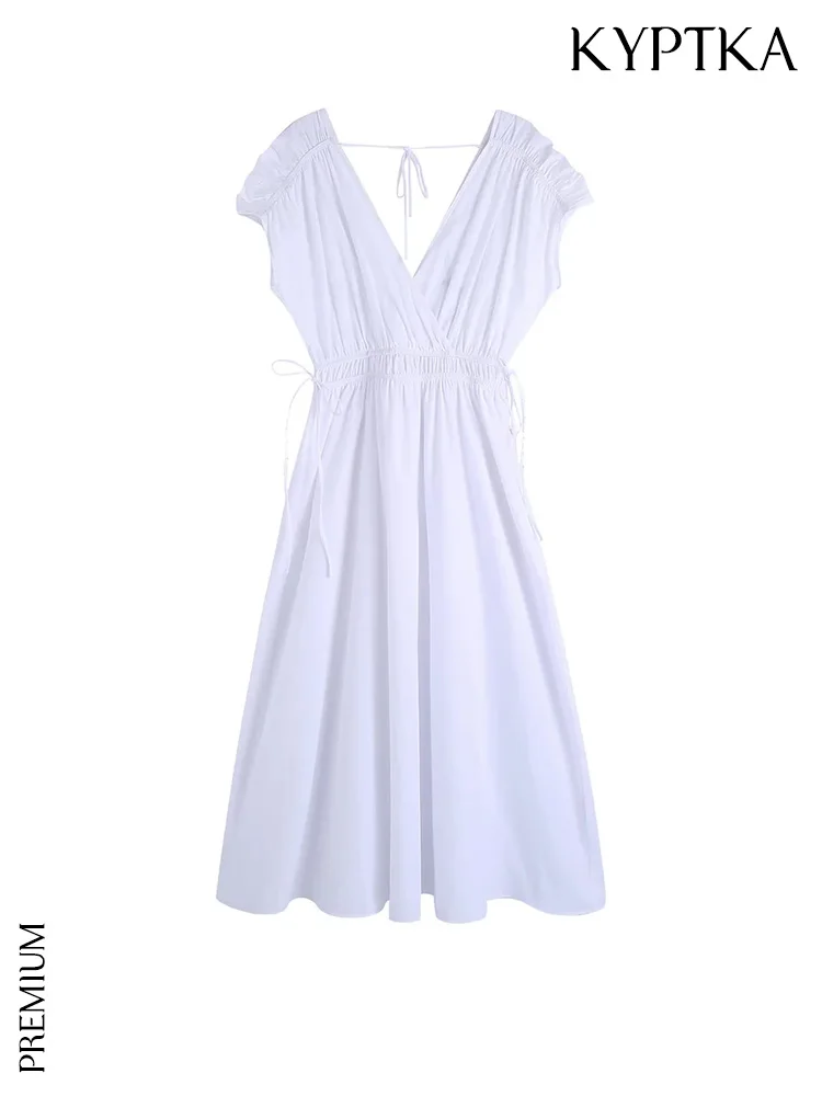 

Платье женское Плиссированное средней длины с поясом на резинке и короткими рукавами