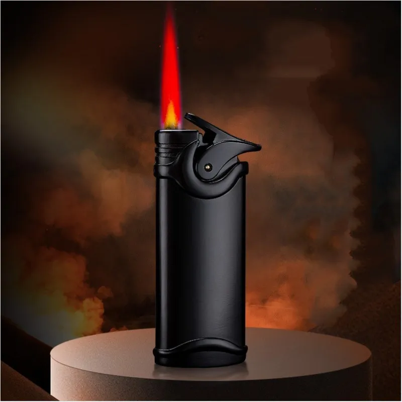 

New Metal Portable Turbojet Windproof Lighter Can Be Refilled With Butane Gas, Large Fire Cigar Lighter, Red Flame Gift For Men