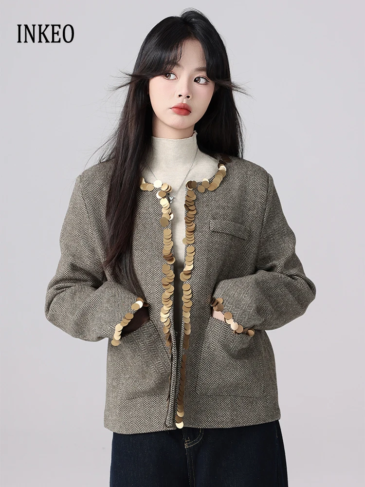 Роскошная короткая куртка с блестками женская новинка 2025 года пальто круглым