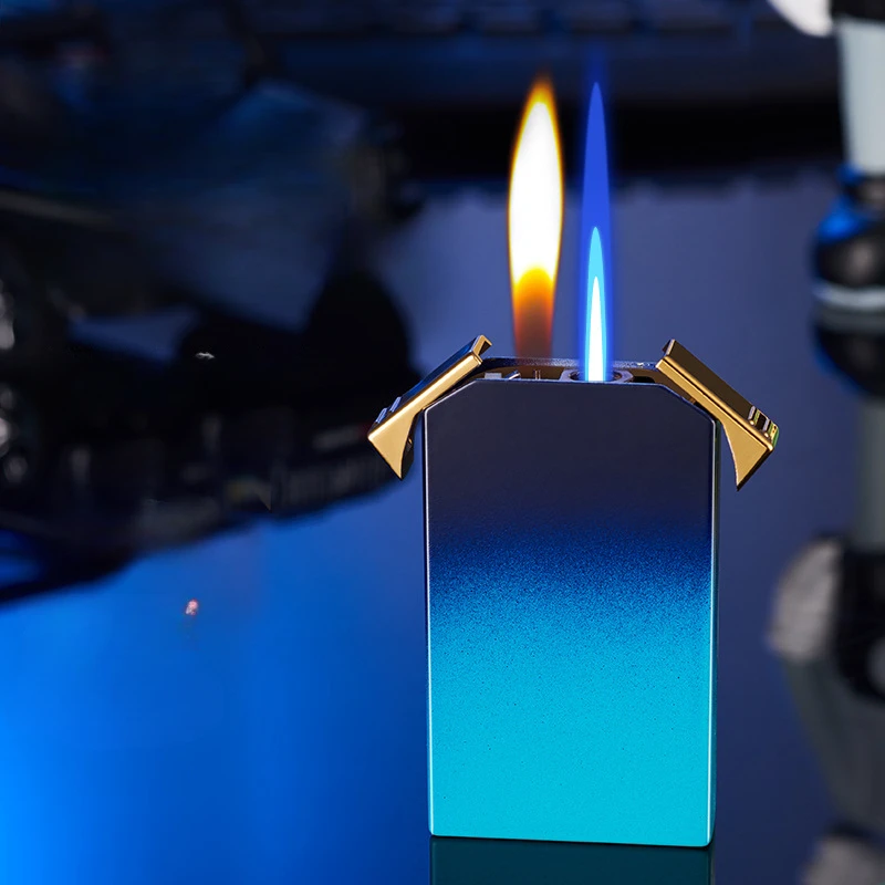 

2023 New Gradient Color Lighter Two Kinds of Flame Inflatable Lighter Creative Double Fire Gift Lighter Smoking Accessories