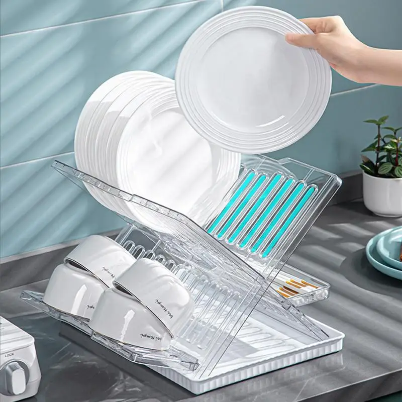 

Dish Draining Rack Transparent Kitchen Plates Cup Drainer Rack Utensil Holder Knife Slots Dish Drainer For Kitchen Sink