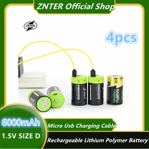 ZNTER SUPER Big Capacity 4pcs/lot 1.5v Lithium Li-polymer 6000mAh D Size Rechargeable Battery D Type Li-ion Powerful Battery