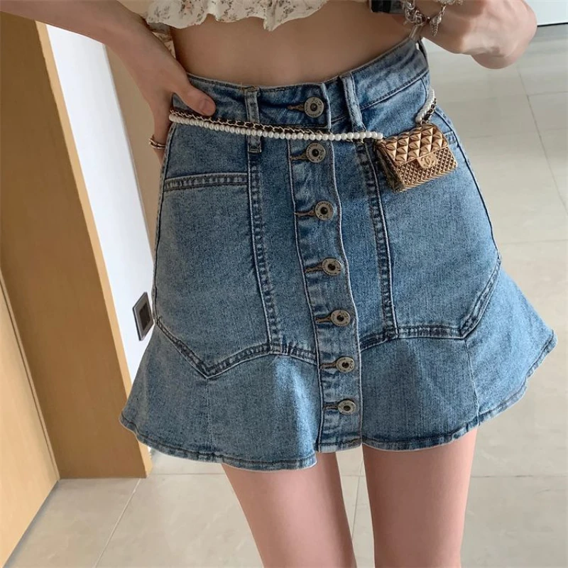 

COCOA Harajuku Punk Y2K Denim Mini Skirt Ladies Summer High Waist Jeans A Line Shorts Skirts Korean 2022 New Women's Clothing
