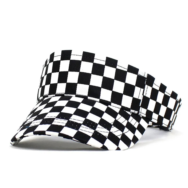

Fashion Cotton Black and White Plaid Visors Adjustable Sun Protection Cap For Men and Women 04