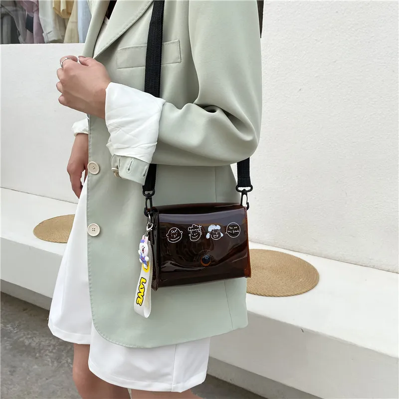 2022 Summer New Children Cartoon Transparent Jelly Oblique Cross Bag Girls Boys Shoulder Bag Travel Square Bag