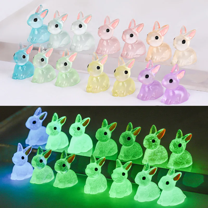 

10/2PCS Luminous Rabbit Figurines Glow In The Dark Bunny Figure Ornaments Moss Micro-Landscape Set Resin Craft Party Decoration