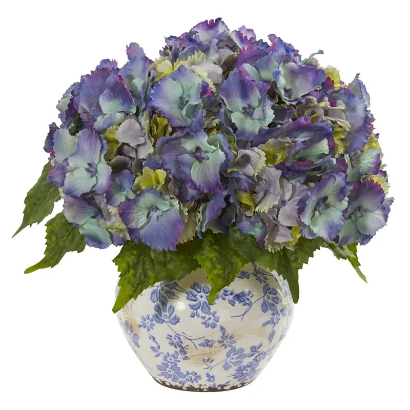 

Hydrangea Artificial Arrangement in Floral Design Vase, Blue Wedding Party Vase Home Autumn Decoration Fake Flower