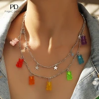 7 color bear european and american fashion jewelry disco dancing girls transparent jelly color necklace neck chain