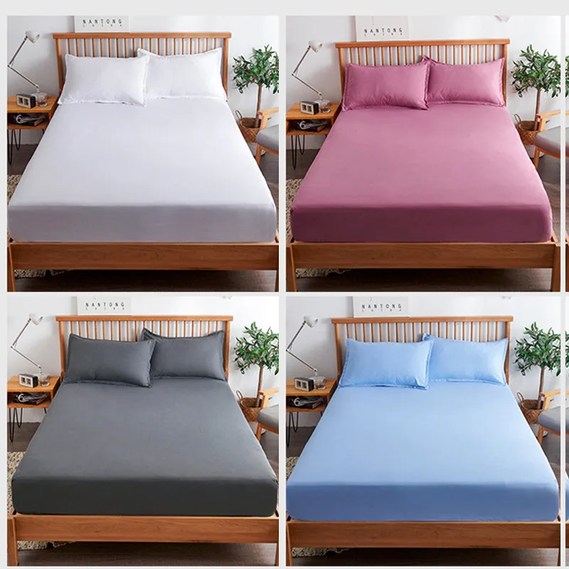 100% Cotton Fitted Bed Sheet with Elastic Band Solid Color Anti-slip Adjustable Mattress Cover for Single Double King Queen Bed images - 6