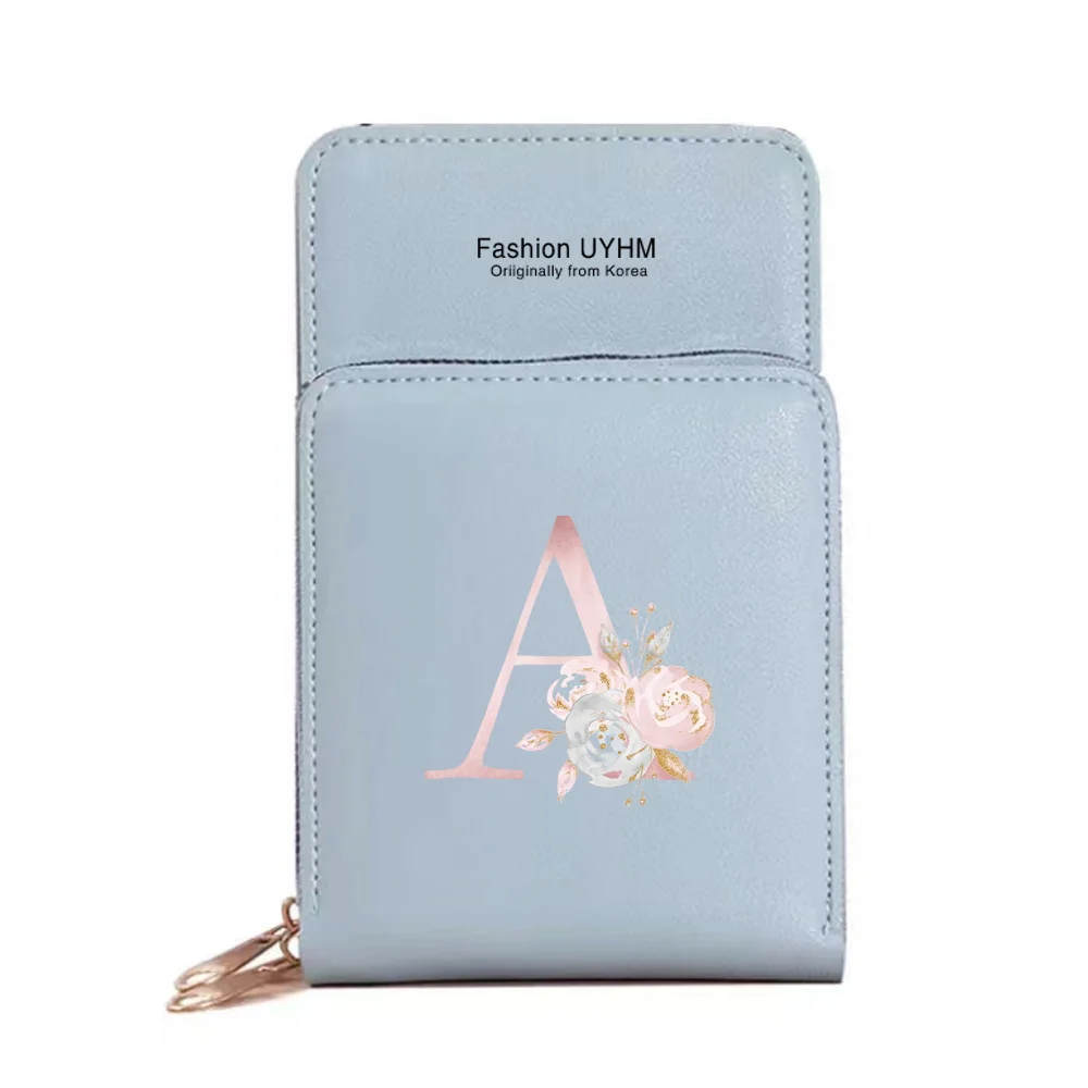 For Women's Bag Pu Leather Wallets Touch Screen Mobile Phone Pack Female New Crossbody Bags Pink Flower Letter Cell Phone Purse