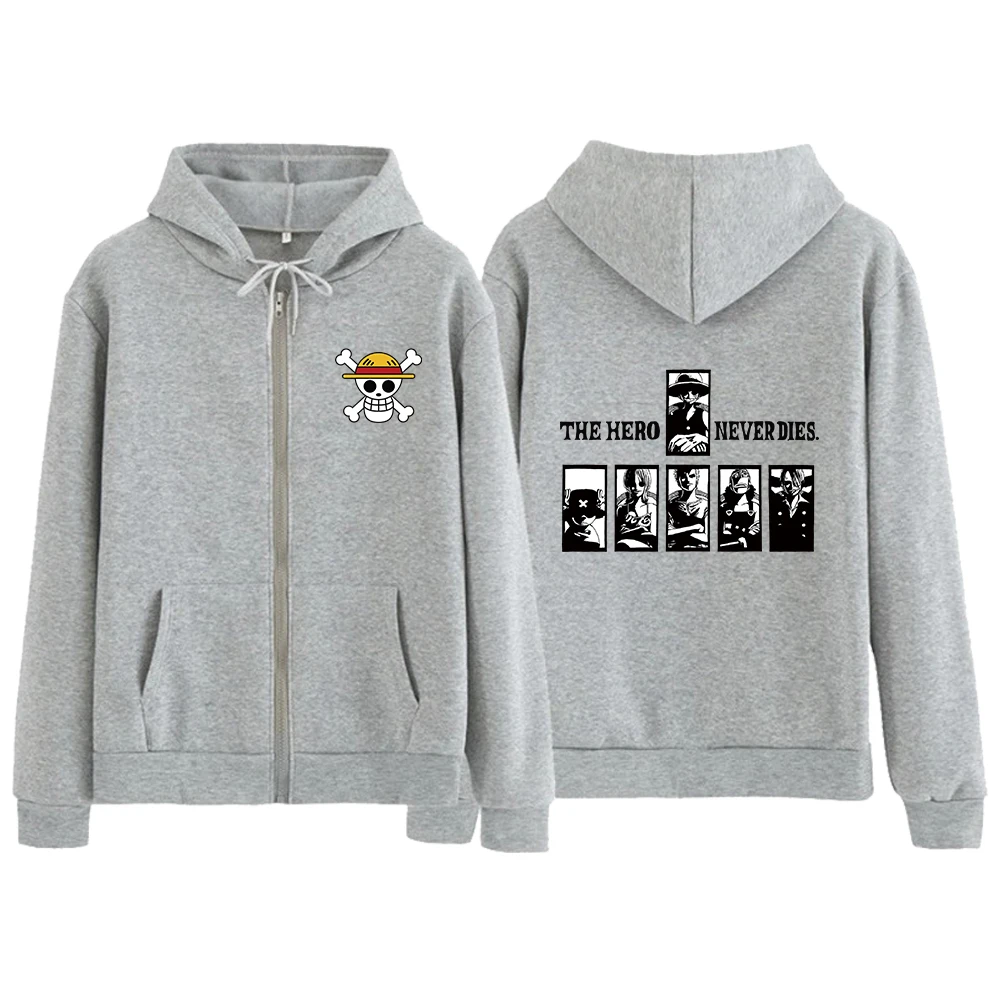 

Anime Hoodie Men's Luffy Print Hooded Harajuku Zip Up Pullover Hip Hop Long Sleeve Loose Tops Clothes Trendy Popular