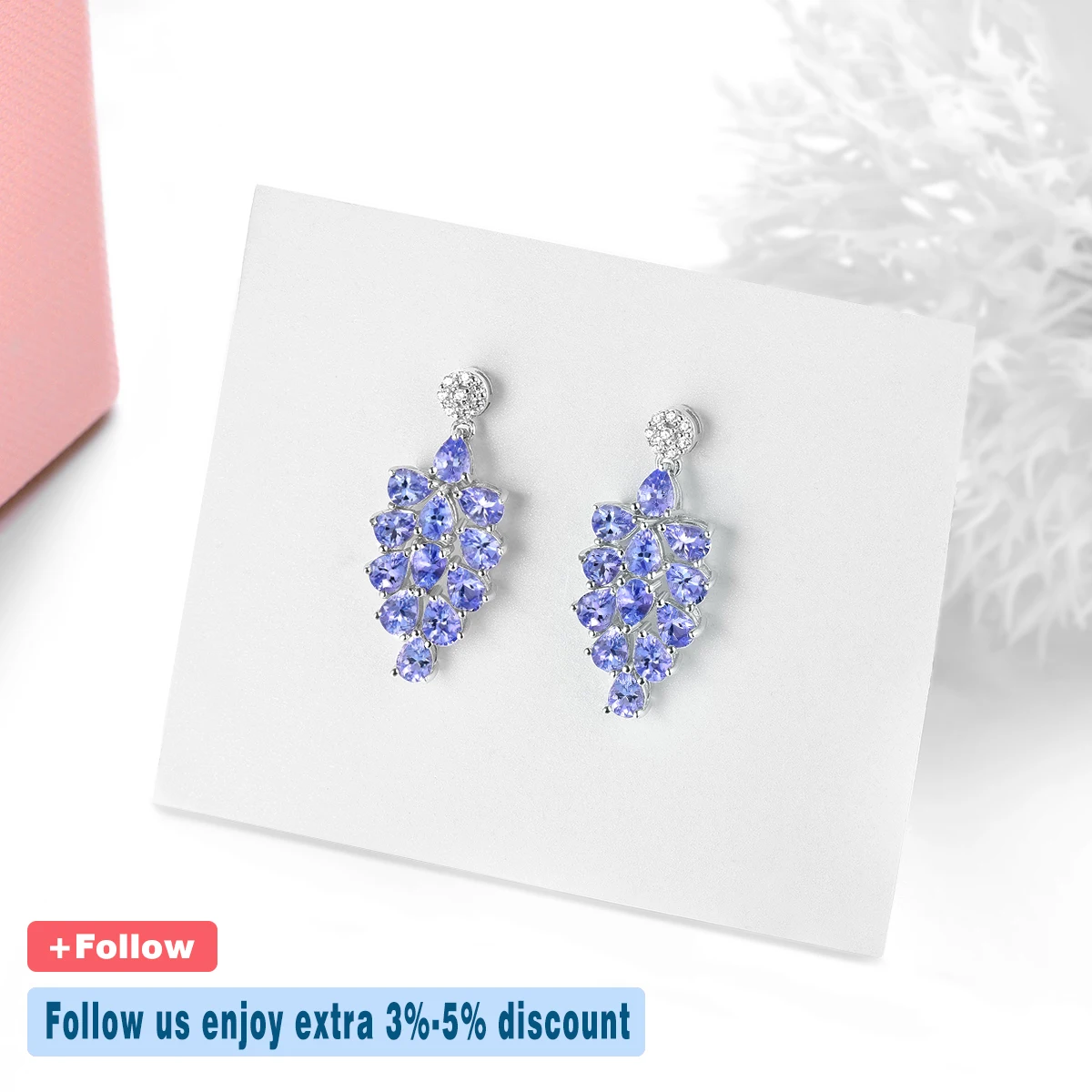 Серьги-подвески из серебра 3 12 пробы с натуральным танзанитом