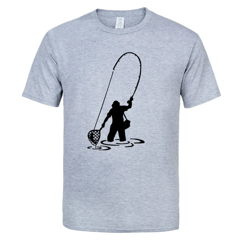 

Fly Fishing Fisherman t shirt men's short-sleeved cotton T-shirt men bottoming shirt solid color Casual clothes Male Tops & Tees