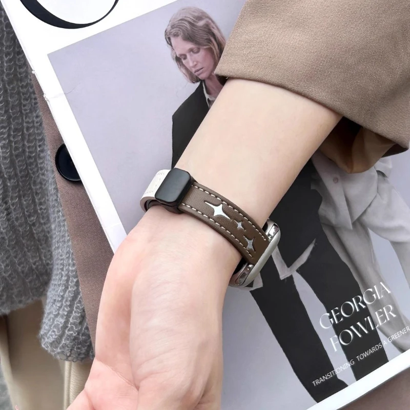 Модный браслет со звездой Y2k для Apple Watch 9 8 7 6 5 4 2 Se кожаный магнитный 45 мм 44 42 41 40