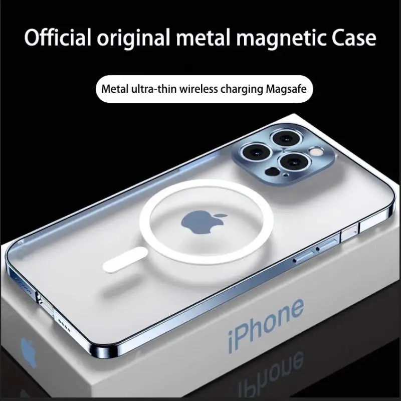 

Wireless Charging Case For iphone 14 13 12 Pro Max Metal Aluminium alloy Glass ultrathin protective Magnetic Magsafe back cover