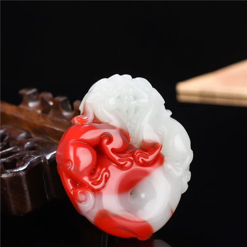 

New Natural Hetian Jade Chicken Blood Jade Double-sided Pendants for Men and Women Everything Is Safe Jade Necklace