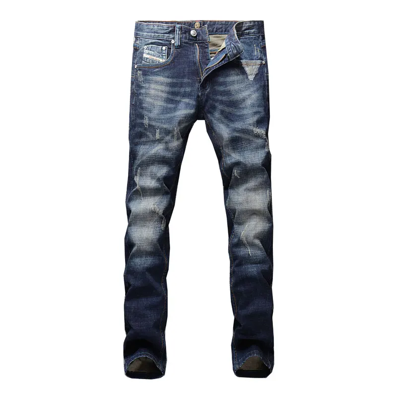 Italian Vintage Fashion Men Jeans Retro Black Blue Stretch Slim Ripped Jeans Men Embroidery Patch Designer Casual Pants Hombre
