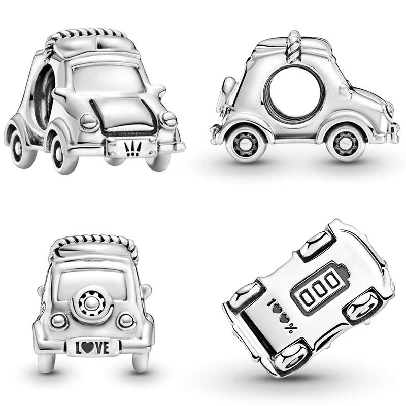 

Fit Original Pan Silver Color 100% Battery Electric Car Charms Bracelet for Women Men Cute LOVE Heart Mini Auto Beads DIY Bijoux
