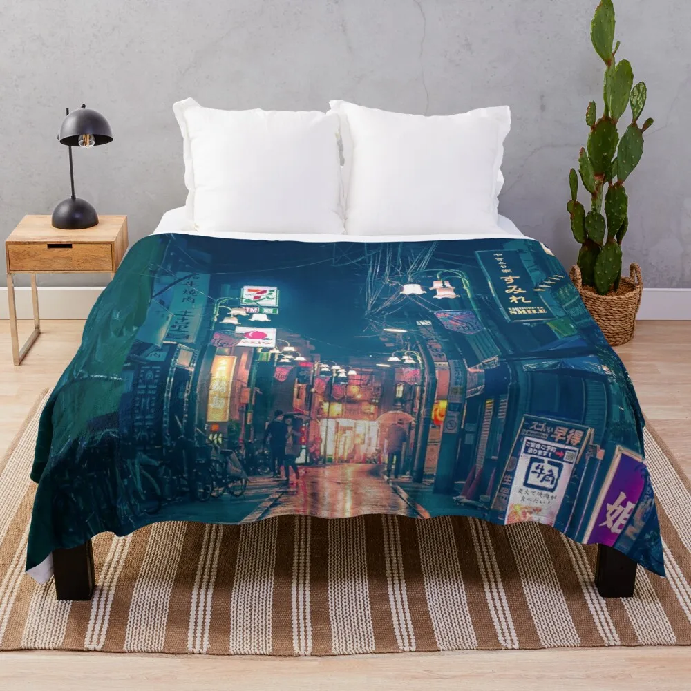 

Old School Vintage look of Retro Tokyo Street Japan Night Photography Throw Blanket Throw Blanket Fur