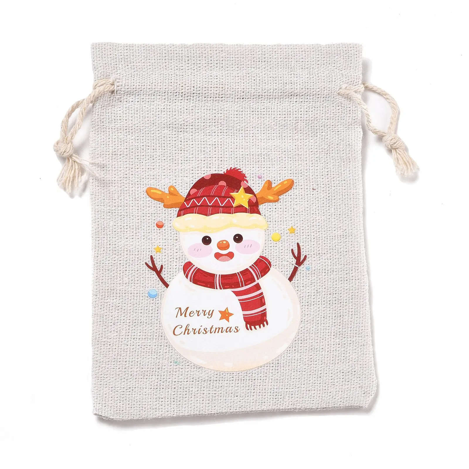Christmas Theme Cotton Cloth Storage Pouch Santa Snowman Mix Pattern Rectangle Drawstring Bag DIY Jewelry Gift Packing Bag 50pcs