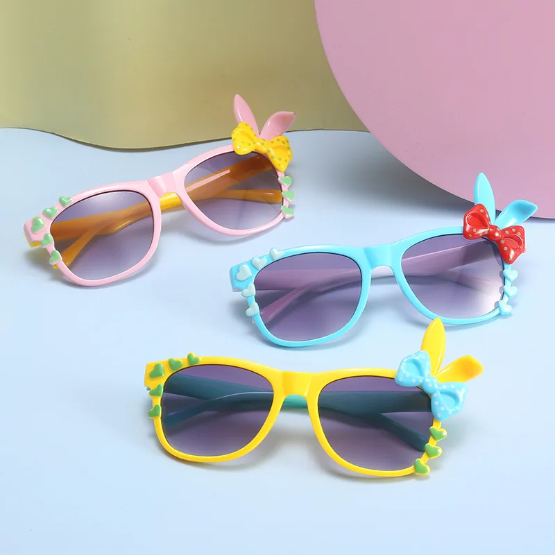 

Cartoon Bowknot Rabbit Kid Sunglasses Mix Color Frame Kawaii Heart Children Eyeglasses Baby Boy Girl Summer Beach Eyewear Goggle