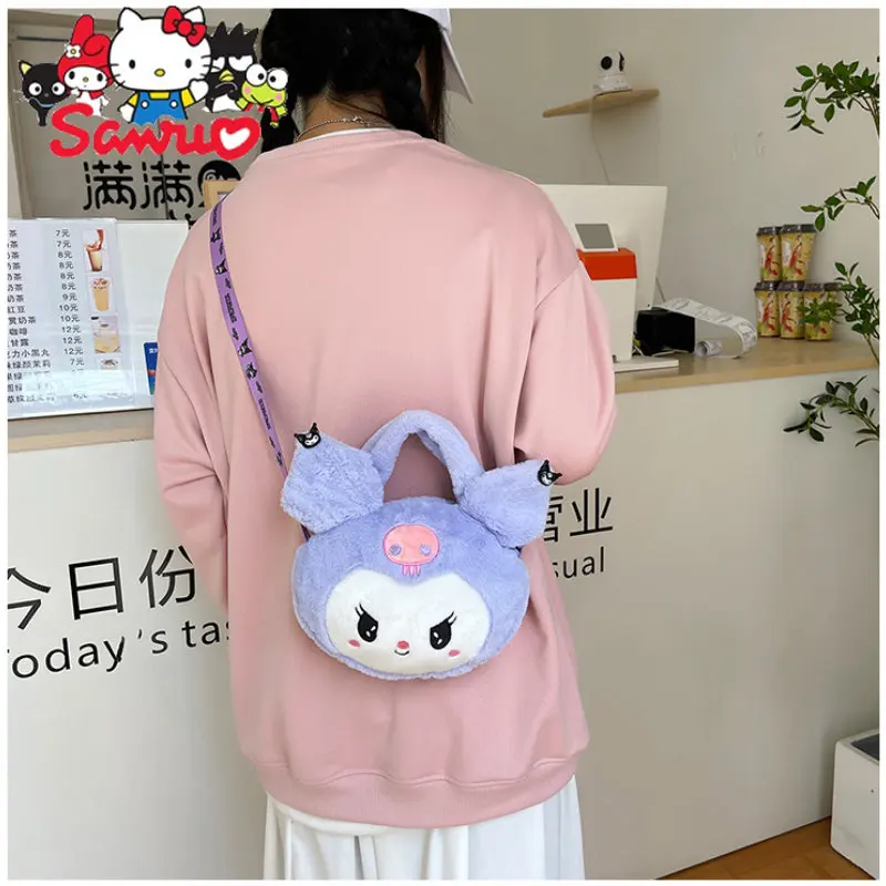

Sanrio Kuromi Japanese Cute Cartoon Dog Shoulder Bag Girl Toys Soft Stuffed Dolls for Kids Anime PP cotton for Girls 23x23x4cm