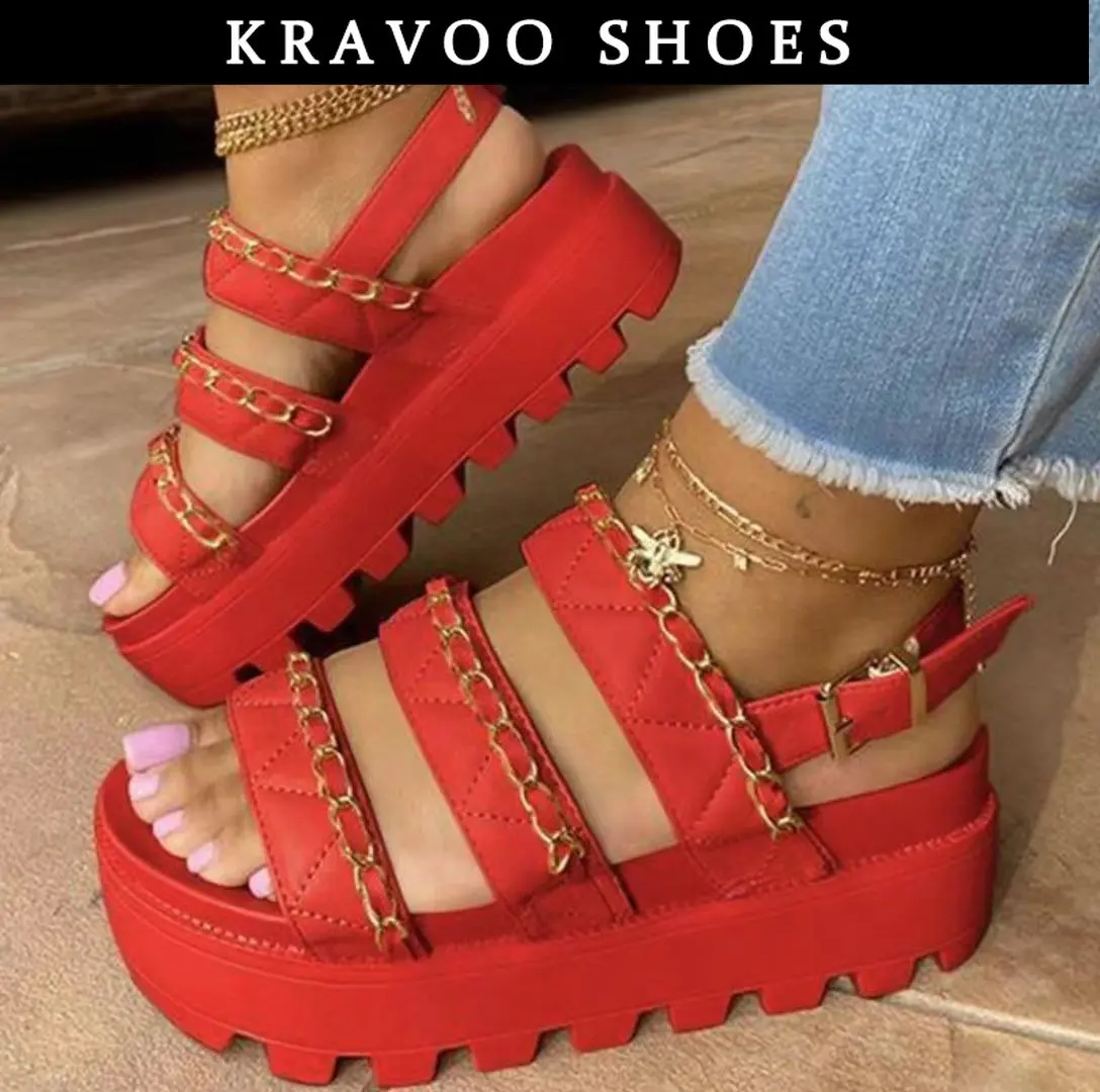 

KRAVOO 2023 Summer Fashion Platform Gladiator Sandals Open Toe Buckle Strappy Height increase Sandals Summer Women Sandalias