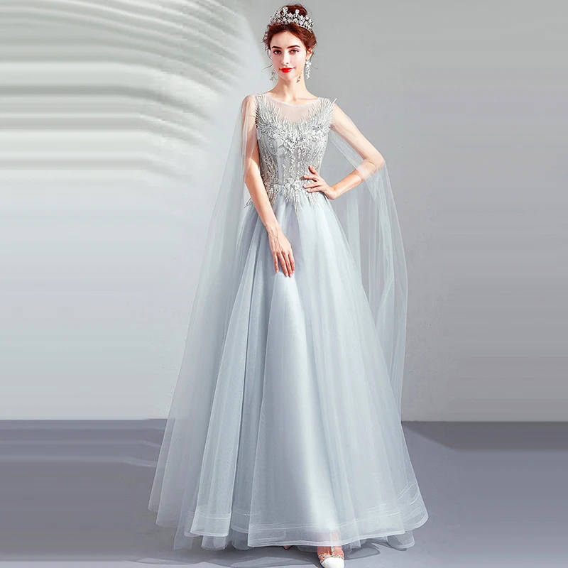 

New Short Sleeves Evening Dress O-Neck Appliques Lace Up Floor-Length Elegant Ruched A-Line Plus Size Women Formal Gowns TS021