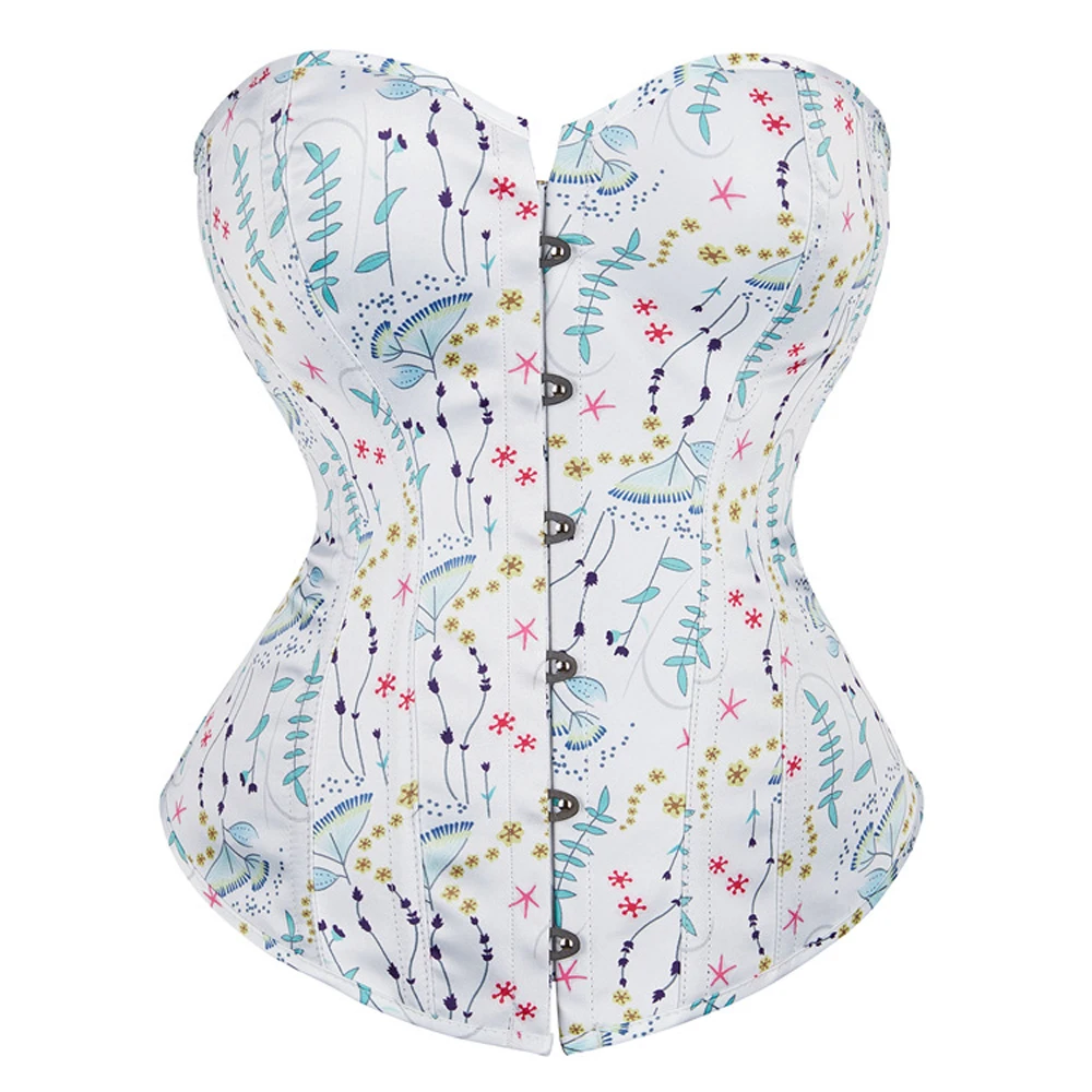 

Sexy Vintage Womens Corsets and Bustiers Flower Print Bridal Bustier Corset push up Victorian Corselet Overbust Burlesque